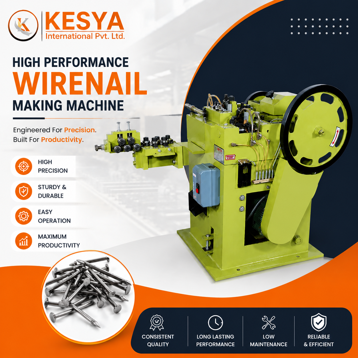 Low Maintenance Wire Nail Machinery Manufacturers | Kesya International Pvt. Ltd.